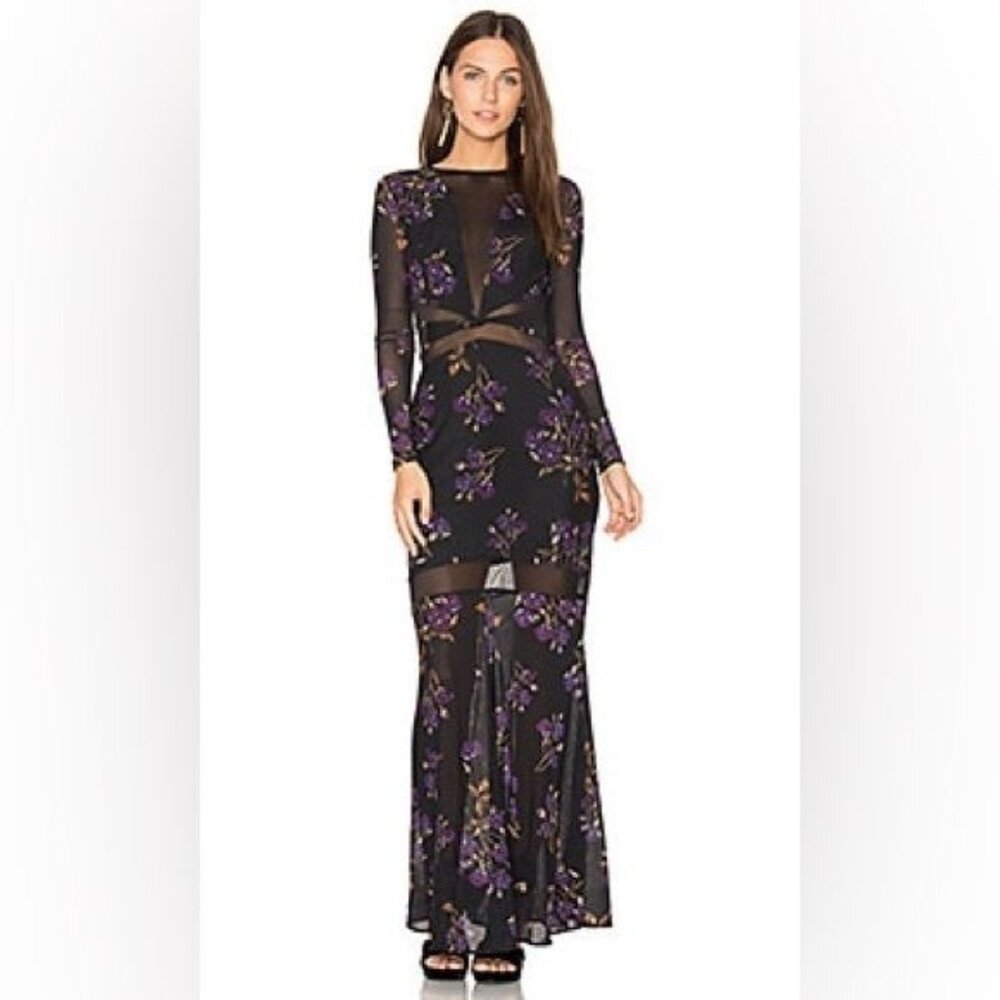 NBD Revolve Women’s Zoey Floral Mesh Long Sleeve Maxi Dress Gown Size XL New NWT
